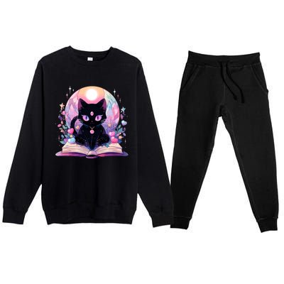 Book Lover Crystal Witchy Cute Black Cat Kawaii Pastel Goth Premium Crewneck Sweatsuit Set