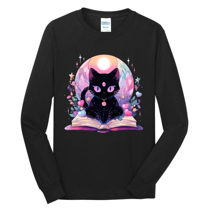 Book Lover Crystal Witchy Cute Black Cat Kawaii Pastel Goth Tall Long Sleeve T-Shirt