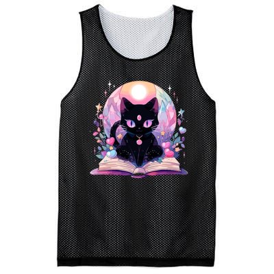 Book Lover Crystal Witchy Cute Black Cat Kawaii Pastel Goth Mesh Reversible Basketball Jersey Tank