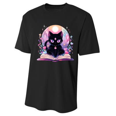 Book Lover Crystal Witchy Cute Black Cat Kawaii Pastel Goth Performance Sprint T-Shirt