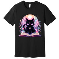 Book Lover Crystal Witchy Cute Black Cat Kawaii Pastel Goth Premium T-Shirt