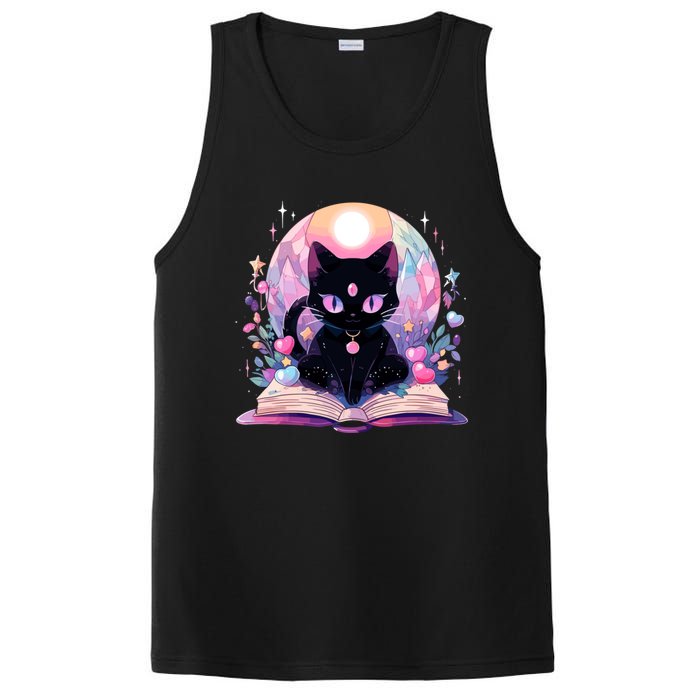 Book Lover Crystal Witchy Cute Black Cat Kawaii Pastel Goth PosiCharge Competitor Tank