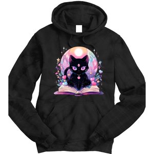 Book Lover Crystal Witchy Cute Black Cat Kawaii Pastel Goth Tie Dye Hoodie