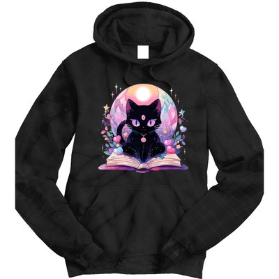 Book Lover Crystal Witchy Cute Black Cat Kawaii Pastel Goth Tie Dye Hoodie