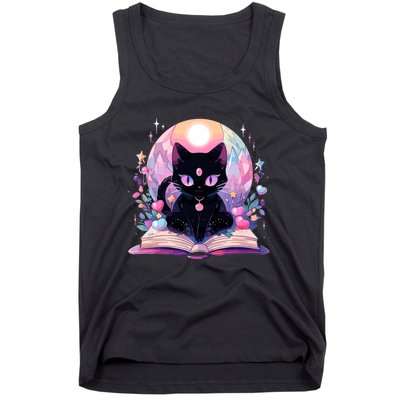 Book Lover Crystal Witchy Cute Black Cat Kawaii Pastel Goth Tank Top