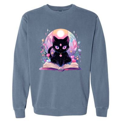 Book Lover Crystal Witchy Cute Black Cat Kawaii Pastel Goth Garment-Dyed Sweatshirt