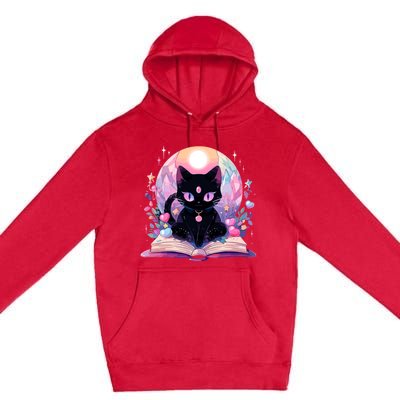 Book Lover Crystal Witchy Cute Black Cat Kawaii Pastel Goth Premium Pullover Hoodie