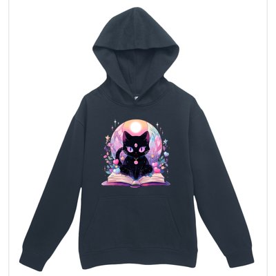 Book Lover Crystal Witchy Cute Black Cat Kawaii Pastel Goth Urban Pullover Hoodie