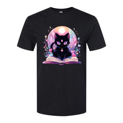 Book Lover Crystal Witchy Cute Black Cat Kawaii Pastel Goth Softstyle CVC T-Shirt