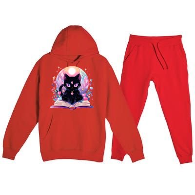 Book Lover Crystal Witchy Cute Black Cat Kawaii Pastel Goth Premium Hooded Sweatsuit Set