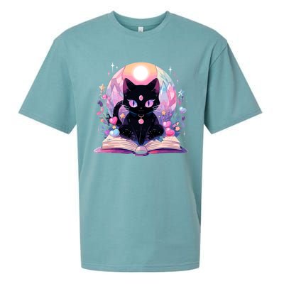 Book Lover Crystal Witchy Cute Black Cat Kawaii Pastel Goth Sueded Cloud Jersey T-Shirt