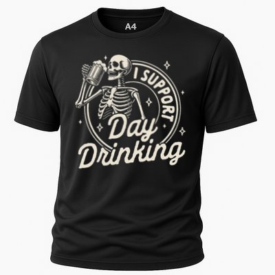 Beer Lover Drinking Party Skeleton I Support Day Drinking Cooling Performance Crew T-Shirt