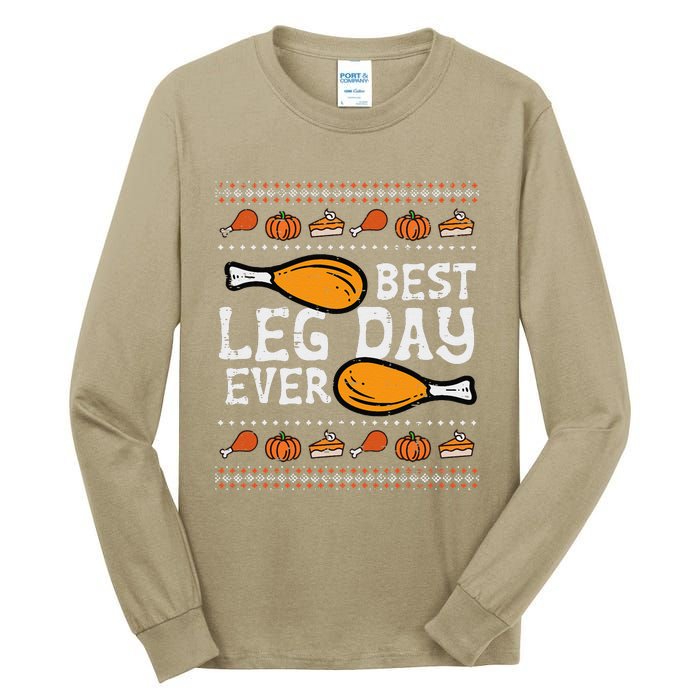 Best Leg Day Ever Turkey Funny Thanksgiving Tall Long Sleeve T-Shirt