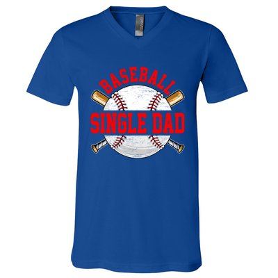 Baseball Lover Design For Fathers Day Baseball Single Dad Gift V-Neck T-Shirt