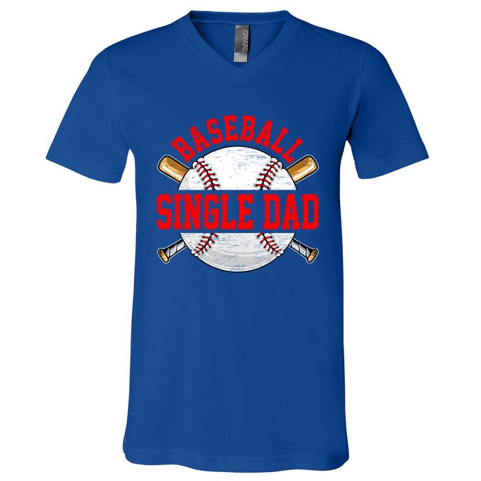 Baseball Lover Design For Fathers Day Baseball Single Dad Gift V-Neck T-Shirt