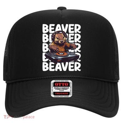 Beaver Lover DJ Funny Beaver Great Gift High Crown Mesh Back Trucker Hat