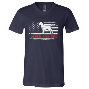 Black Lab Dad Distressed American Flag Patriotic Dog V-Neck T-Shirt