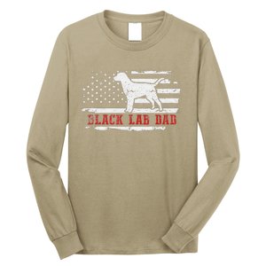 Black Lab Dad Distressed American Flag Patriotic Dog Long Sleeve Shirt