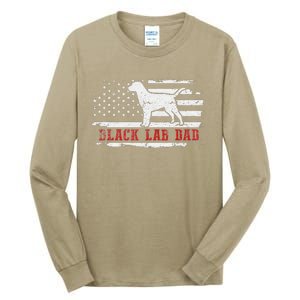 Black Lab Dad Distressed American Flag Patriotic Dog Tall Long Sleeve T-Shirt