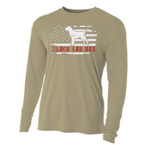 Black Lab Dad Distressed American Flag Patriotic Dog Cooling Performance Long Sleeve Crew