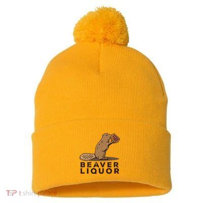 Beaver Liquor Drinking Pom Pom 12in Knit Beanie