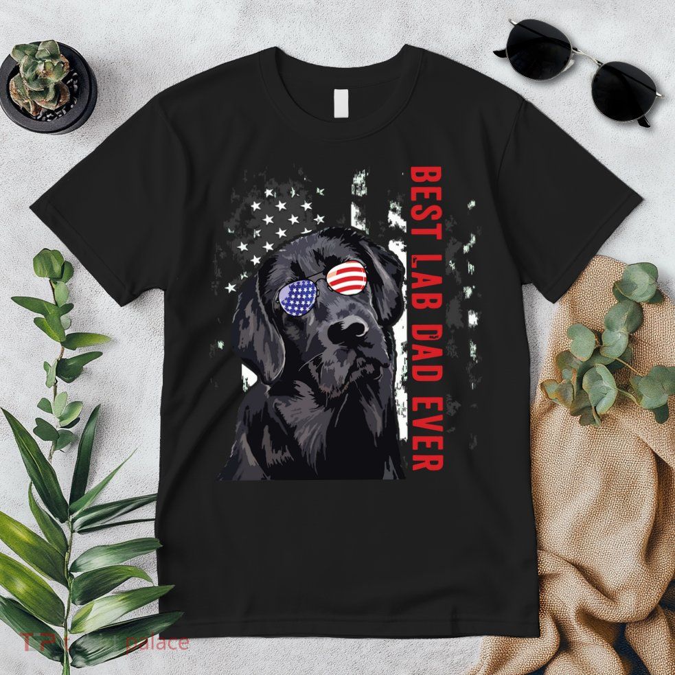 Best Lab Dad Ever Labrador Dog American Flag Fathers Day Premium T-Shirt