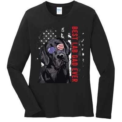 Best Lab Dad Ever Labrador Dog American Flag Fathers Day Ladies Long Sleeve Shirt
