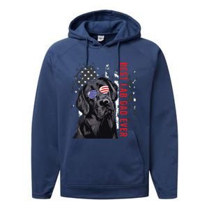 Best Lab Dad Ever Labrador Dog American Flag Fathers Day Performance Fleece Hoodie