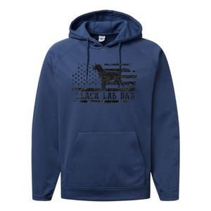 Black Lab Dad Distressed American Flag Patriotic Dog Performance Fleece Hoodie