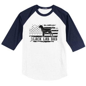 Black Lab Dad Distressed American Flag Patriotic Dog Baseball Sleeve Shirt