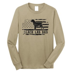 Black Lab Dad Distressed American Flag Patriotic Dog Long Sleeve Shirt