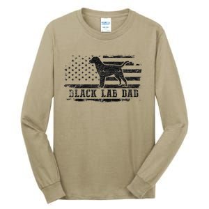 Black Lab Dad Distressed American Flag Patriotic Dog Tall Long Sleeve T-Shirt