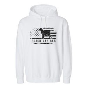 Black Lab Dad Distressed American Flag Patriotic Dog Garment-Dyed Fleece Hoodie