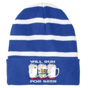 Beer Lover Er Local Beer Funny Ca State Flag Usa Gift Striped Beanie with Solid Band