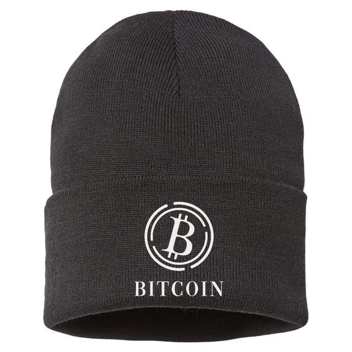 Bitcoin Logo Emblem Cryptocurrency Blockchains Bitcoin Sustainable Knit Beanie