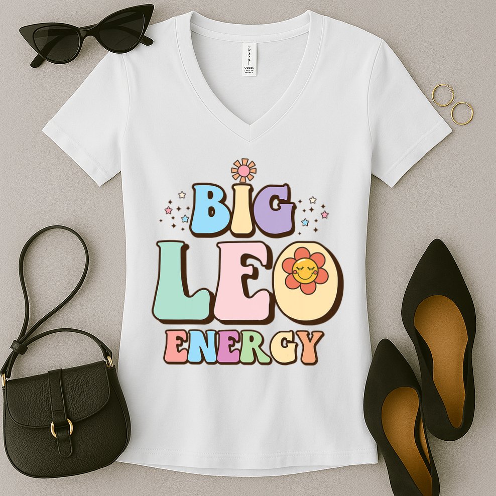 Big Leo Energy Sign Astrology Zodiac Sign July August Birthday Women's V-Neck T-Shirt