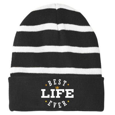 Best Life Ever Gift Striped Beanie with Solid Band