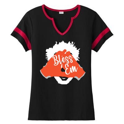 Bless 'Em Browns Football Saying Ladies Halftime Notch Neck Tee