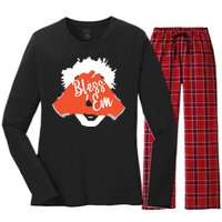 Bless 'Em Browns Football Saying Women's Long Sleeve Flannel Pajama Set 