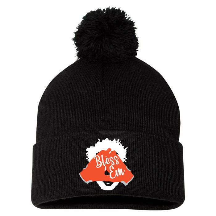 Bless 'Em Browns Football Saying Pom Pom 12in Knit Beanie