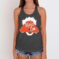 Bless 'Em Browns Football Saying Women's Knotted Racerback Tank