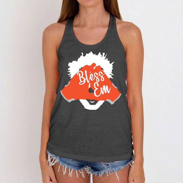 Bless 'Em Browns Football Saying Women's Knotted Racerback Tank