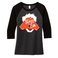 Bless 'Em Browns Football Saying Women's Tri-Blend 3/4-Sleeve Raglan Shirt