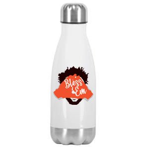 Bless 'Em Browns Football Saying Stainless Steel Insulated Water Bottle