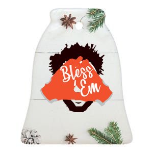 Bless 'Em Browns Football Saying Ceramic Bell Ornament