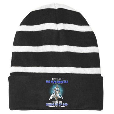 Blessed Are The Peacemakers Children Of God Striped Beanie with Solid Band