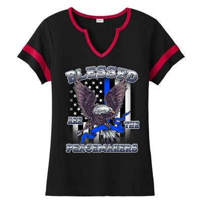 Blessed Are The Peacemakers Thin Blue Line Eagle Ladies Halftime Notch Neck Tee