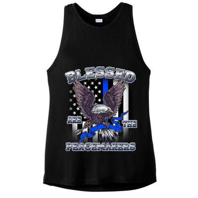 Blessed Are The Peacemakers Thin Blue Line Eagle Ladies PosiCharge Tri-Blend Wicking Tank