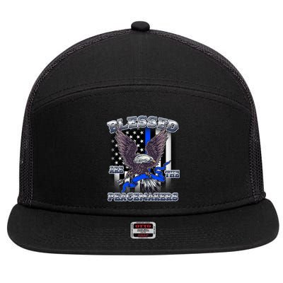 Blessed Are The Peacemakers Thin Blue Line Eagle 7 Panel Mesh Trucker Snapback Hat