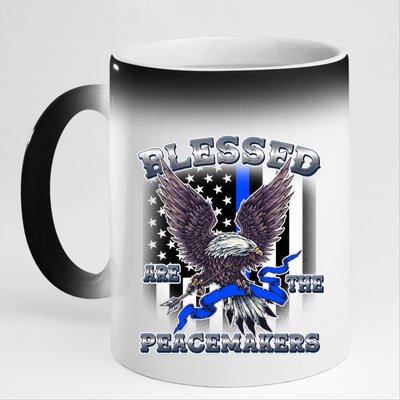 Blessed Are The Peacemakers Thin Blue Line Eagle 11oz Black Color Changing Mug